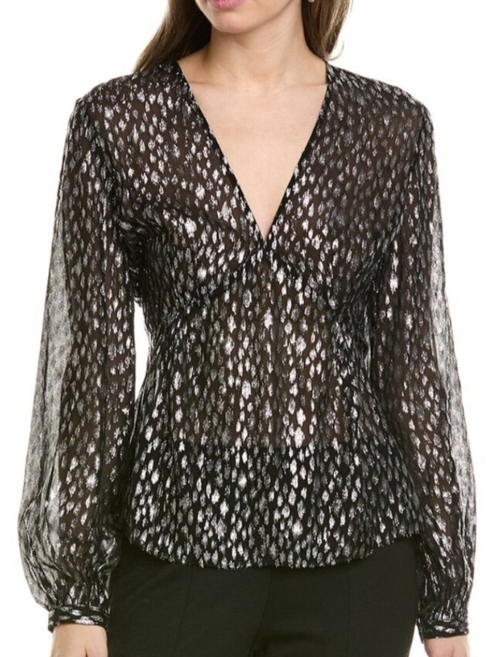 The Kooples silver metallic long sleeve v-neck blouse